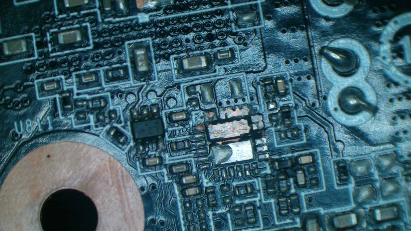 Gereinigte und verzinnte Lötpads auf der RTX 3080 nach dem Entfernen des GS9219